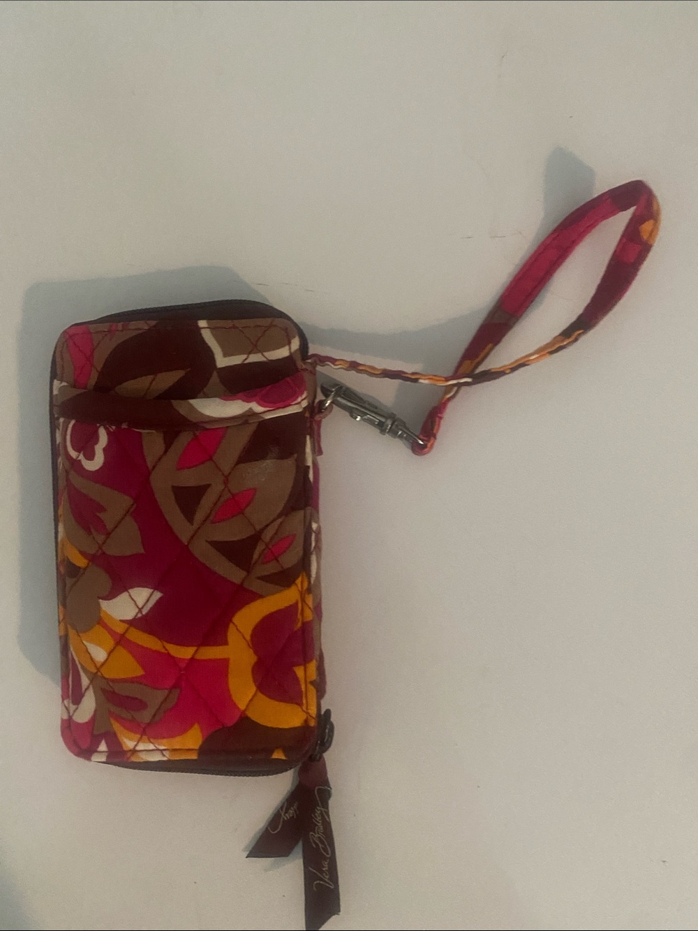 Floral Pattern Wristlet Phone Case in Pink, Brown & Yellow